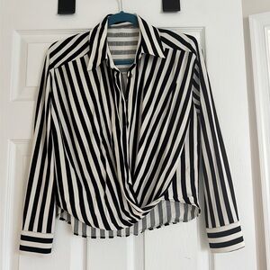 Zara Black and White Striped Blouse